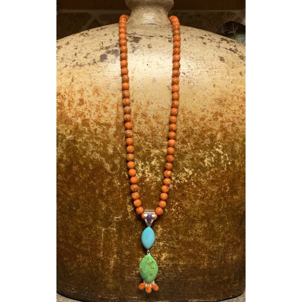 Jay King Necklace & Pendant Sterling Silver & Orange Jasper Necklace w/ Multi st - Picture 2 of 11